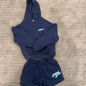 Edikted Dark Blue Hoodie and Shorts Set